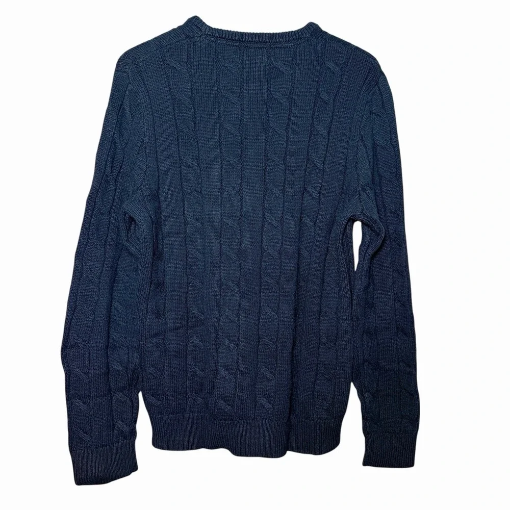 Banana Republic Mens Fisherman Cable Knit Sweater Large Navy Crewneck Preppy Ivy